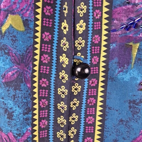 City Girl Nancy Bolen Sz Large Silk Jacket Beaded Sequins Turq Purple Green Vtg - Picture 4 of 16